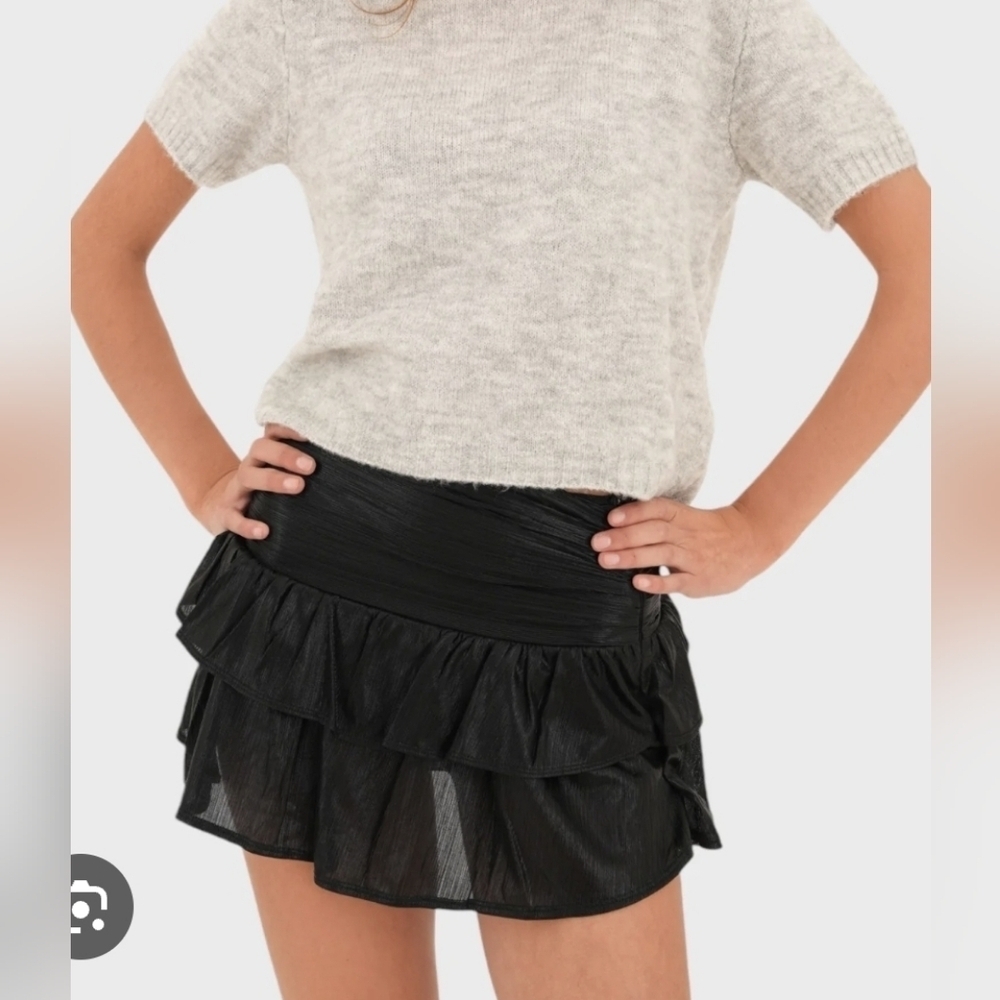 Meet Me There "Starlit" Elegant Black Tiered Skort, Shimmery, M/L